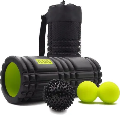 Produktbild von Famanu Foamroller 3-in-1 mit Massageball und Tragetasche - Schwarz