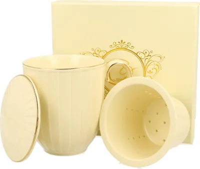 Produktbild von DUO ECRU Becher 400 ml NINA mit Teesieb, New Bone China Porzellan