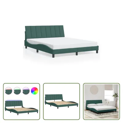 Produktbild von The Living Store Bettgestell mit LED-Leuchten Dunkelgrün 160x200 cm Samt