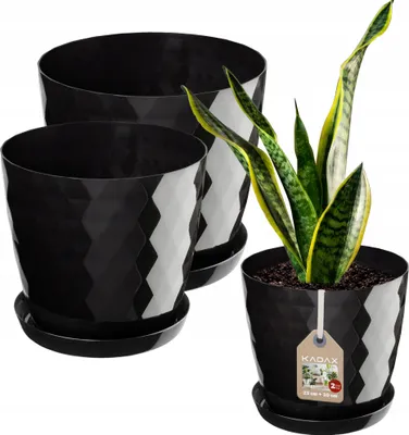 Produktbild von KADAX Blumentöpfe aus Kunstsoff "Amily", Topf mit Untersetzer. Pflanzkübel, 25 cm + 30 cm, Schwarz