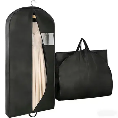 Image de Sac de rangement pour vêtements, dimensions 60 x 127 cm, couleur noire, en tissu non tissé