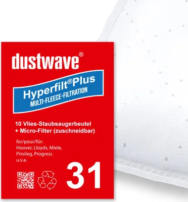 Produktbild von 10 Staubsaugerbeutel | Staubbeutel D31 passend für Miele S4221 S4211 S711 S4561 S6240 S700 u.v.a. von dustwave® Markenstaubbeutel -  Germany + inkl. Microfilter
