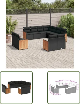 Produktbild von The Living Store 11-tlg. Garten-Sofagarnitur mit Kissen Schwarz Poly Rattan