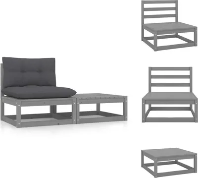 Immagine prodotto di vidaXL Set di 2 pezzi da giardino con cuscini in legno di pino massiccio grigio - elementi per divani da giardino
