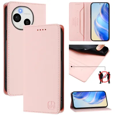 Produktbild von Lederhülle für Sharp Aquos sense10 Hülle Flip Brieftasche Kartenfächern Ständer Schutzhülle Pink