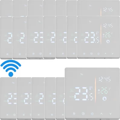 Obrázok produktu pre 20x digitálny WiFi termostat, izbový termostat pre 16 A elektrické kúrenie a podlahové kúrenie, manuálny/automatický režim, NTC snímač, programovateľný LCD displej
