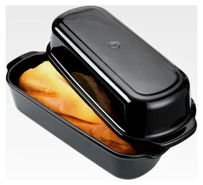 Produktbild von Brottopf - Toastbrot Backform - Tontopf für Brot - Brotbackschale - Spülmaschinenfest - Keramik - 34 x 14 cm - Schwarz glänzend