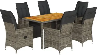 Image de vidaXL Ensemble de jardin bistrot 7 pièces avec coussins Gris Poly rotin