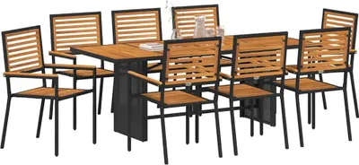 Image de vidaXL Ensemble de jardin 9 pcs noir et brun 190 x 80 x 75 cm