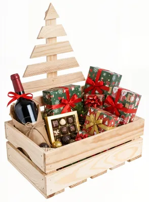 Productafbeelding van Creative Deco Kist van natuurlijk hout met kerstboom, 30x20x40 cm