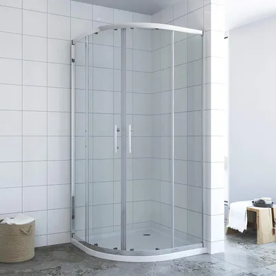 Produktbild von Duschkabine Runddusche Eckeinstieg 90x90cm Schiebetüren Viertelkreis Dusche Duschabtrennung Duschwand Radius 55cm aus 6mm ESG Glas Höhe 185cm Klarglas matt silber Viertelkreisdusche Vollrahmen