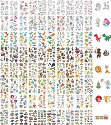 Produktbild von Famanu Kindertattoos 850 Stück - Temporäre Sticker für Feiern und Geburtstage