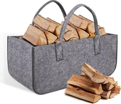 Image de Panier à bois - Panier de rangement pliable en osier avec poignée - Grand sac de courses - Armoire à bois 50 x 25 x 25 cm - Gris - Polyvalent - Boîte à journaux