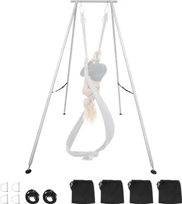 Zdjęcie produktu dla Stojak do jogi VEVOR (wysokość 291 cm) o maksymalnym udźwigu 250 kg, trójkątnej konstrukcji, pneumatycznej linie nośnej i antypoślizgowej podstawie, wielofunkcyjny stojak hamakowy (tylko stelaż)