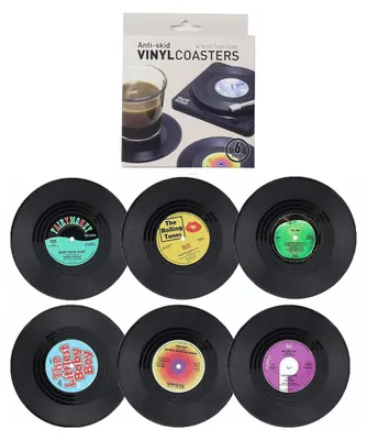 Untersetzer 6er-Set, Vinyl-CD-Design, rutschfest, Ø 10,5 cm