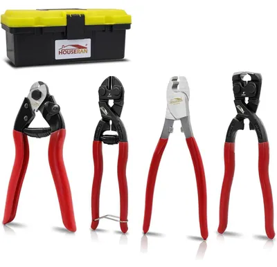 Productafbeelding van Set van 4 stuks kniptangen, bestaande uit een kabelkniptang, een touwkniptang, een kniptang voor kleine werkzaamheden en een gereedschapskist