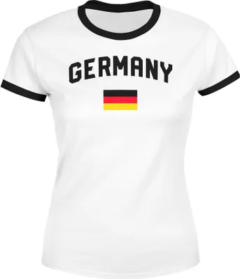 Produktbild von Moonworks® Damen Deutschland Fan-Shirt T-Shirt Fußball WM EM Retro Fan-Trikot Weltmeisterschaft Europameisterschaft Germany weiß-schwarz XL