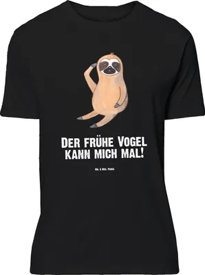 Produktbild von Mr. & Mrs. Panda Shirt Faultier Vogel - Schwarz - Geschenk, Faultiere, T-Shirt, Oversize, Spinner, Früher, Lustiges, mit Spruch, Tshirt
