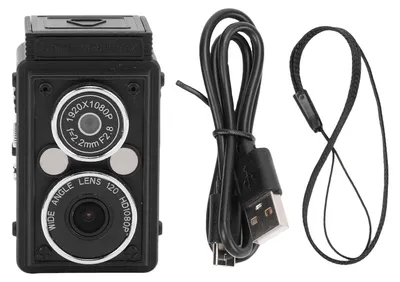 Productafbeelding van Retro digitale camera met dubbele lens, 1080P, HD-video, 12 MP, draagbaar, vintage design, met nachtmodus, beeldstabilisatie en ingebouwde vullicht