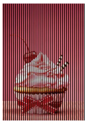 Produktbild von Akustikpaneele mit Digitaldruck Cupcake01 19 x 1693 x 2400 mm Cupcake Tisch Wand MDF PET-Fasern Wandpaneele Pink Rot Braun 3 Einzelplatten