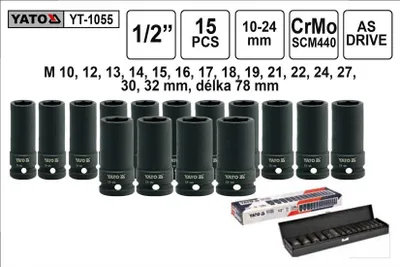 Produktbild von Yato Schlag‑Steckschlüsselsatz 15‑tlg | 1/2' (12,7 mm) CrMo SCM‑440 | AS‑DRIVE System | Stecknuss‑Set für Kfz, Werkstatt & Industrie
