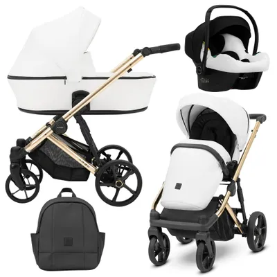 Image de Kunert ARIZO PREMIUM 3in1 Poussette éco-cuir en blanc avec châssis doré - Design écologique et confort