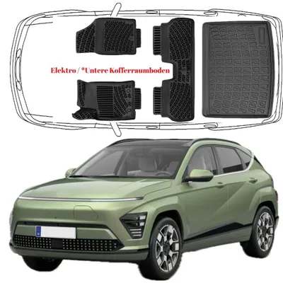 Produktbild von 3D Auto Fußmatten & Untere Kofferraumwanne Set Kompatibel mit Hyundai Kona 2.Gen Elektro ab 2023