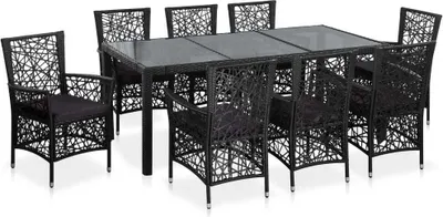 Image de salon de jardin 9 pièces Poly rotin noir