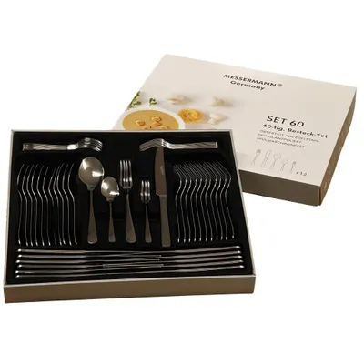 Produktbild von HOOZ Besteckset 60-teilig für 12 Personen – Edelstahl Tafelbesteck hochglanzpoliert, spülmaschinenfest & rostfrei – Geschenkbox – Modell 6