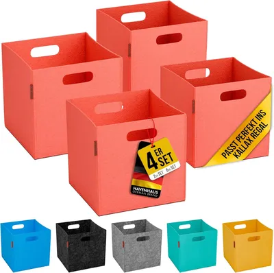 Produktbild von HAVENHAUS Filzkorb faltbar 4er Set peach pink 30x30x30cm | 4er Set Boxen Aufbewahrung Filz | Faltbox geeignet für Aufbewahrung im ganzen Haus | Körbe