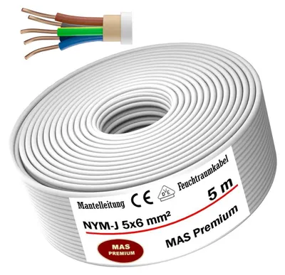 Produktbild von Feuchtraumkabel Stromkabel Mantelleitung 5 m NYM-J 5x6 mm² Elektrokabel