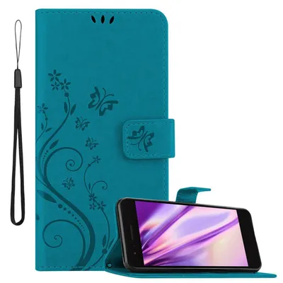Produktbild von Cadorabo Hülle für LG K8 2018 / K9 2018 Schutz Hülle in Blau Schutzhülle Handy Hülle Etui Case Blumen Flower