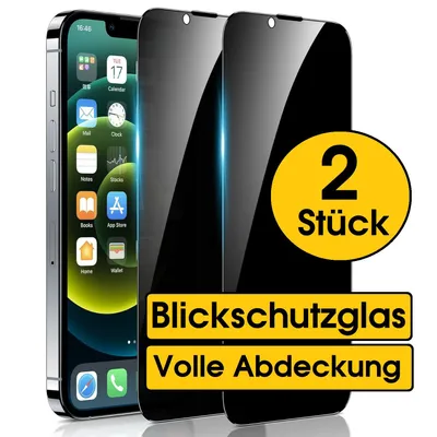 Produktbild von BuyCase iPhone 15 Panzerfolie Echt Glas Blickschutz 2 Stück ultradünn mit vollständiger Displayabdeckung