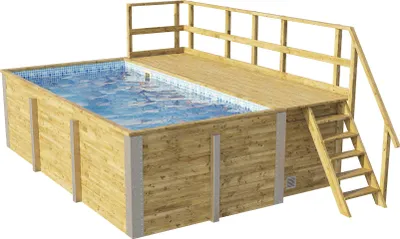 Produktbild von Aufstellpool Holzpool-Set Weka 595 rechteckig 490x315x201 cm inkl. Bodenschutzvlies, Filteranlage, Filtersand, Innenausk