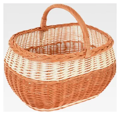 Produktbild von Geflochtener Weidenkorb 42 x 35,5 x 33 cm, Einkaufskorb mit Henkel, Picknickkorb, Handgefertigt