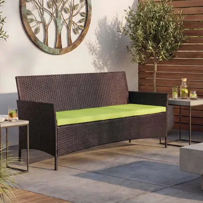 Produktbild von 3-Sitzer Poly-Rattan Gartenbank Hamar, Sitzbank  braun-meliert, Kissen grün