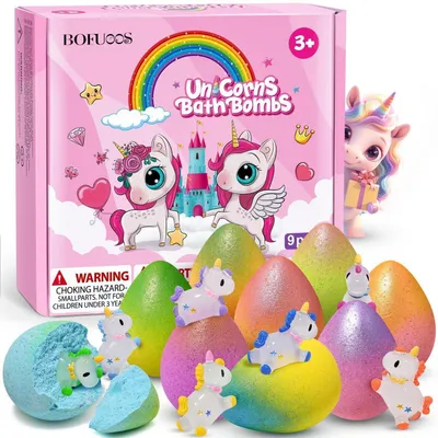 Immagine prodotto di Balle da bagno a forma di unicorno per bambini, set da 9 pezzi, bagno schiumoso biologico, regalo per bambine dai 3 anni in su