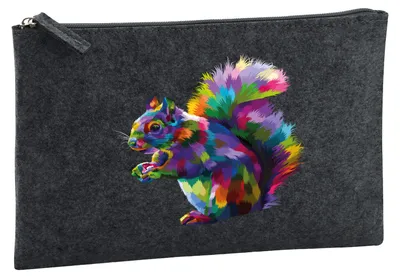 Produktbild von Huuraa Kulturbeutel Eichhörnchen Colorful 1 Liter Charcoal Filz Kosmetiktasche Geschenkidee