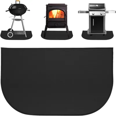 Imagen del producto de Placa protectora para chimenea - Alfombra semicircular - Protege el suelo - Material resistente al calor - 80 x 50 cm - Negro