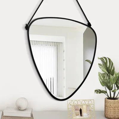 Productafbeelding van Asymmetrische wandspiegel, moderne lijstspiegel voor wandmontage, artistieke driekhoekspiegel voor woonkamer, slaapkamer, gang. Zwart