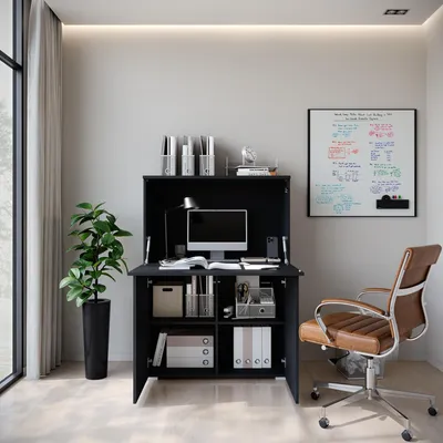 Produktbild von MINIO Sekretär VEVE OFFICE 90 mit LED-Beleuchtung, Büroschrank 90 x 125,1 x 42 cm – Schwarz