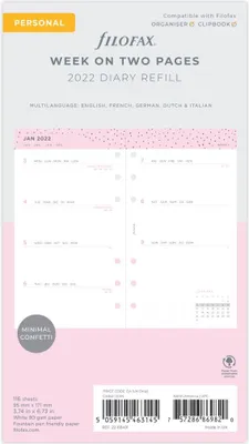 Obrázok produktu pre Filofax Kalendereinlage Personal 95 x 171 mm MINIMAL Confetti : Týždeň na dvoch stranách 2022 Výplň diára