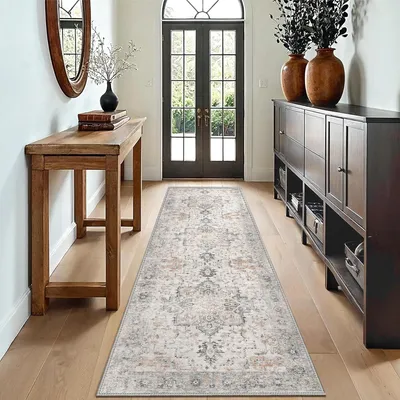Obrázok produktu pre Vintage koberec do obývačky, umývateľný, protišmykový, farba: béžovo-hnedá, rozmer: 80 x 200 cm