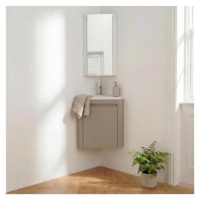 Immagine prodotto di Set lavamani d'angolo sospeso, lavabo, rubinetto e pensile LISA