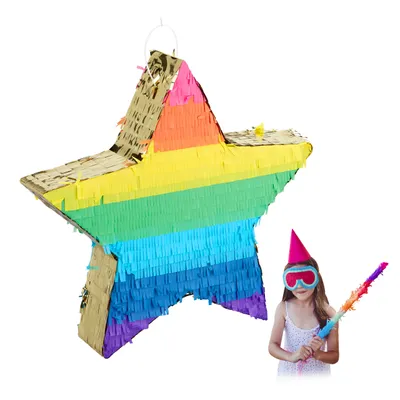 Produktbild von Relaxdays Pinata Stern, Partypinata zum Befüllen, Kinder & Erwachsene, Regenbogen, Schlagpinata zum Aufhängen, bunt-gold