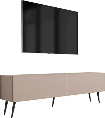 Zdjęcie produktu dla Szafka pod telewizor: karmelowy brąz, 140 x 52 x 32 cm, czarne nogi