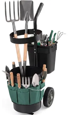 Productafbeelding van Tuinwagen voor gereedschap, 30 liter, 60 x 38 x 102 cm, zwart/groen