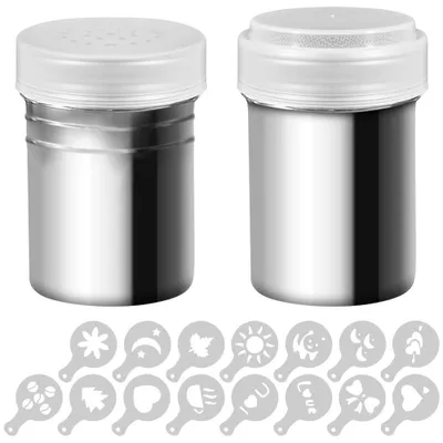 Edelstahl-Streuer-Set mit 16 Kaffeeschablonen, 2 Stück