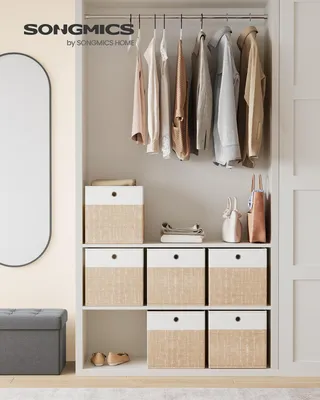 Produktbild von SONGMICS Aufbewahrungskörbe, 6er Set, faltbare Stoffboxen mit PP-Platten, für Regal, 33 x 33 x 33 cm, weiß-beige