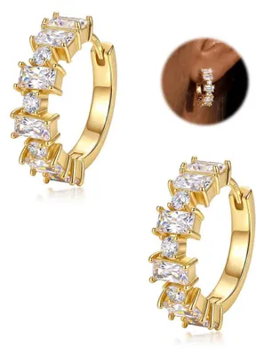Image de Boucles d'oreilles créoles en argent 925, ornées de zircones, plaquées or, pour femmes, hypoallergéniques, résistantes à l'eau, disponibles en plusieurs couleurs (blanc, etc.), diamètre 18 mm, présentées dans une boîte cadeau